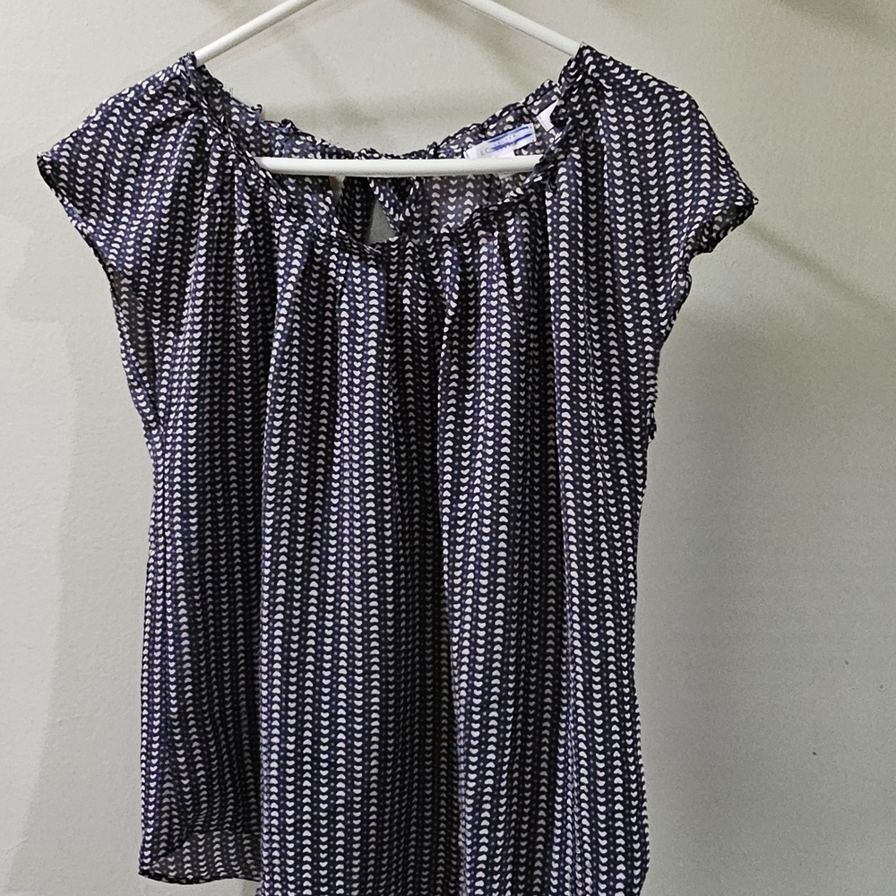 LC Lauren Conrad Blue and White Ruffled Cap Sleeve Blouse